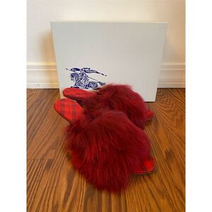 Burberry Minnie Women's Red Shearling Leather high heel‎ sandals Size 7.5/37.5